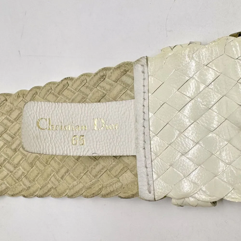 Auth Vtg Christian Dior White Woven Leather Women’s Belt Size US XS Preloved